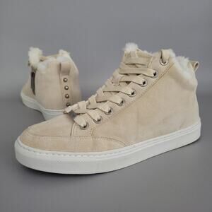 J Slides NYC Womens Sneakers Suede Sherpa Lined High Top Fashion Side Zip Size 7